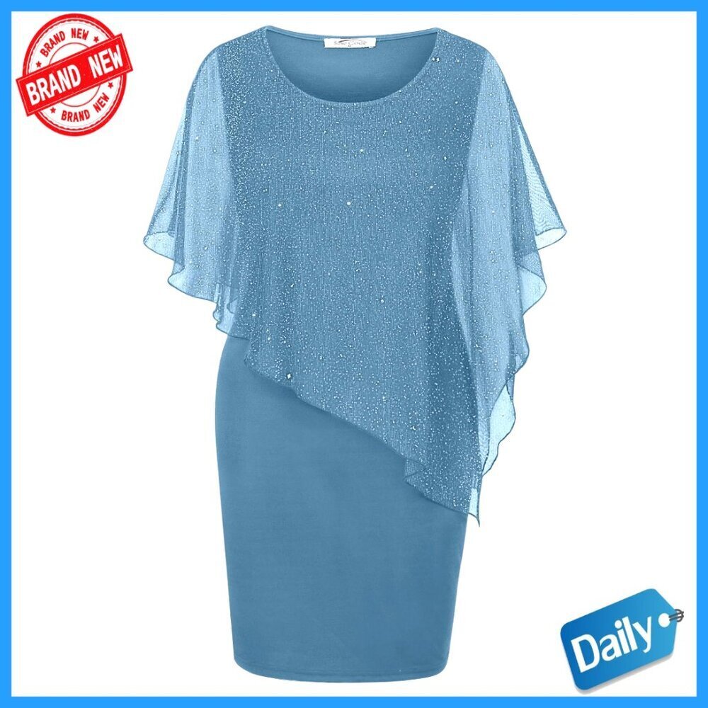 Mesh Cape Overlay Bodycon Pencil Dress Elegant Wedding Guest Formal Occasion